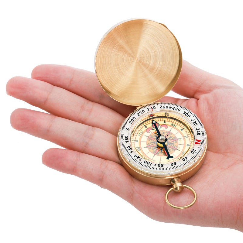 Tebery 2 Pack Classic Pocket Style Copper Clamshell Compass, Glow in The Dark Military Survival Gear, Waterproof Luminous Kids Compass for Hiking Camping Hunting Climbing (Brass) - Image 5